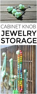 Decorative knobs turned into simple and chic jewelry storage.