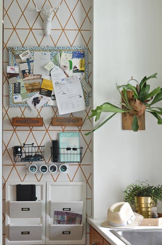 Organize your family with this creative use of one small kitchen wall.