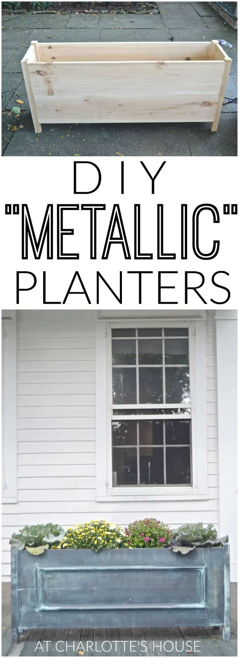 DIY wooden metallic planters with faux painting technique.