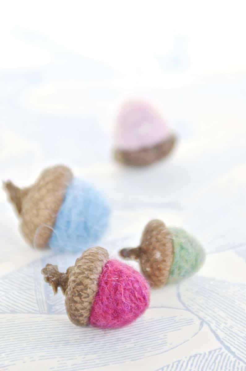 Use scrap wool to make these adorable Felted Wool acorns