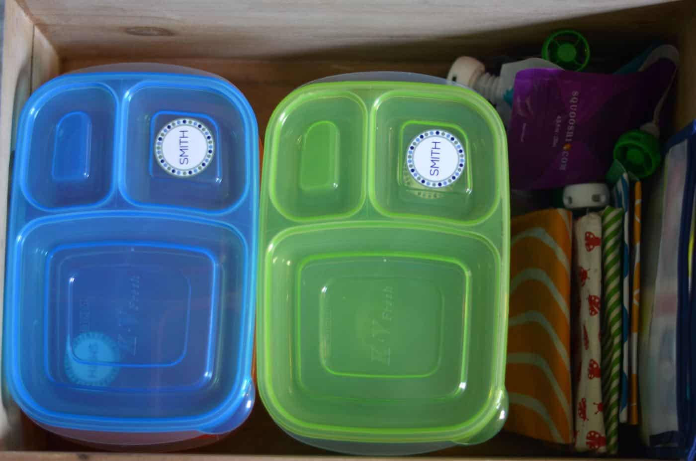 Self serve lunch stations for the children so they can pack their own lunch.