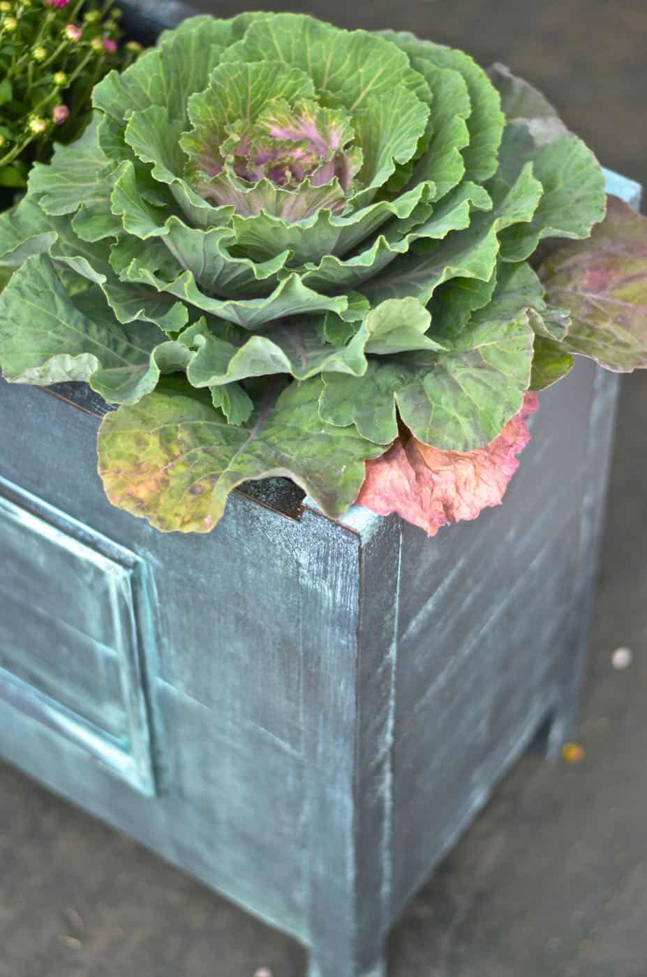 DIY wooden metallic planters with faux painting technique.