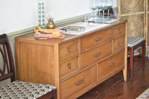 Adding a marble topper to this salvaged wooden buffet.