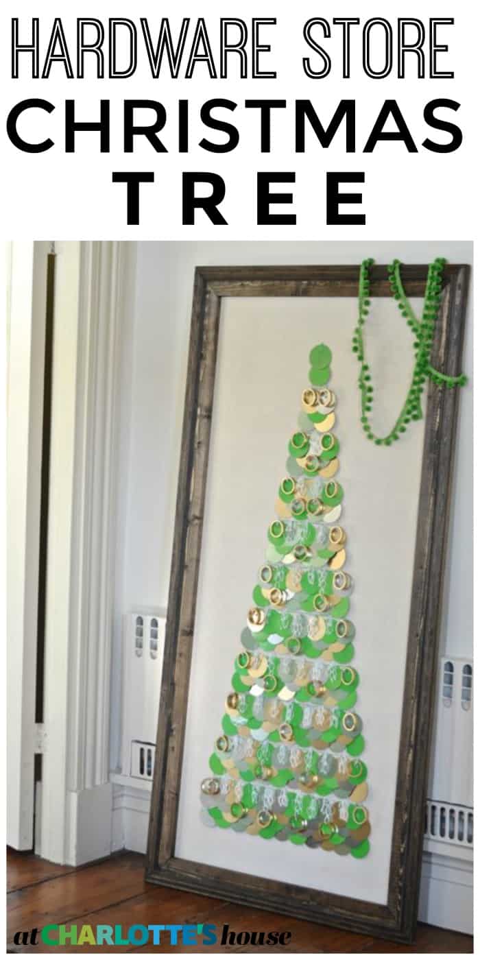 Large framed Christmas tree using easy inexpensive hardware store items.