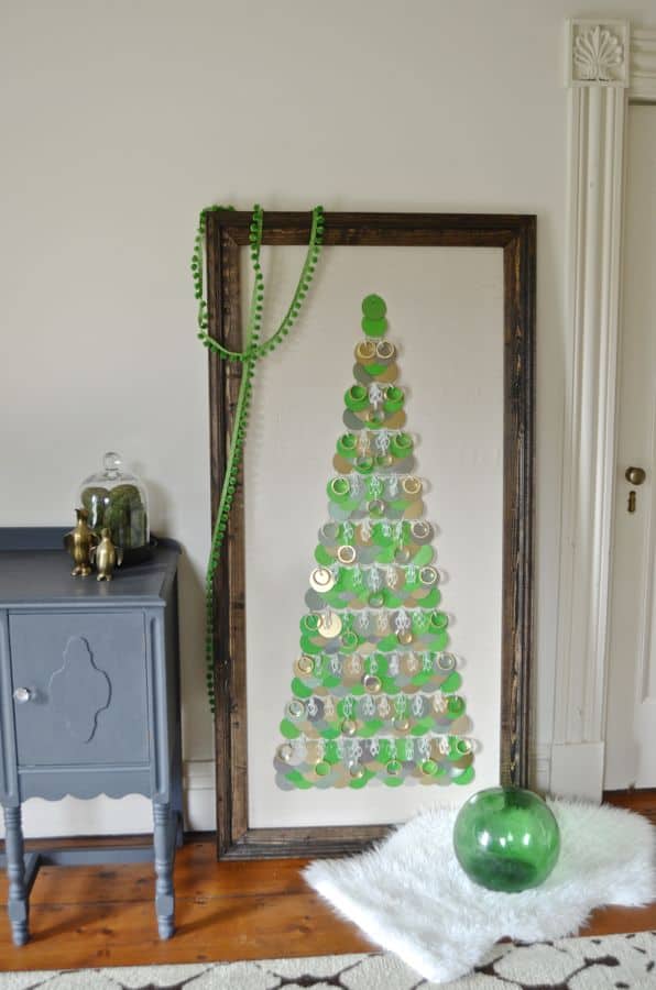 Large framed Christmas tree using easy inexpensive hardware store items.