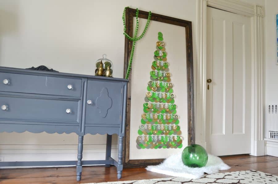 Large framed Christmas tree using easy inexpensive hardware store items.