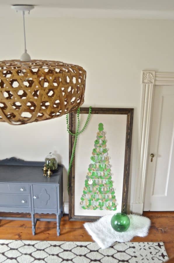 Large framed Christmas tree using easy inexpensive hardware store items.