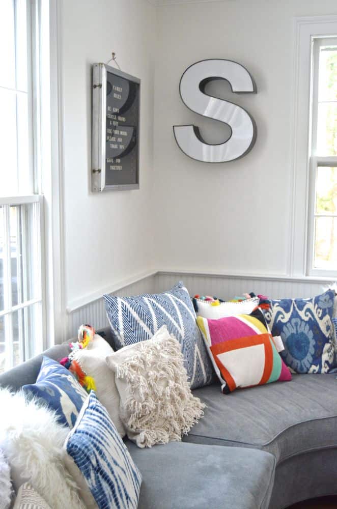 Corner detail of family room sectional