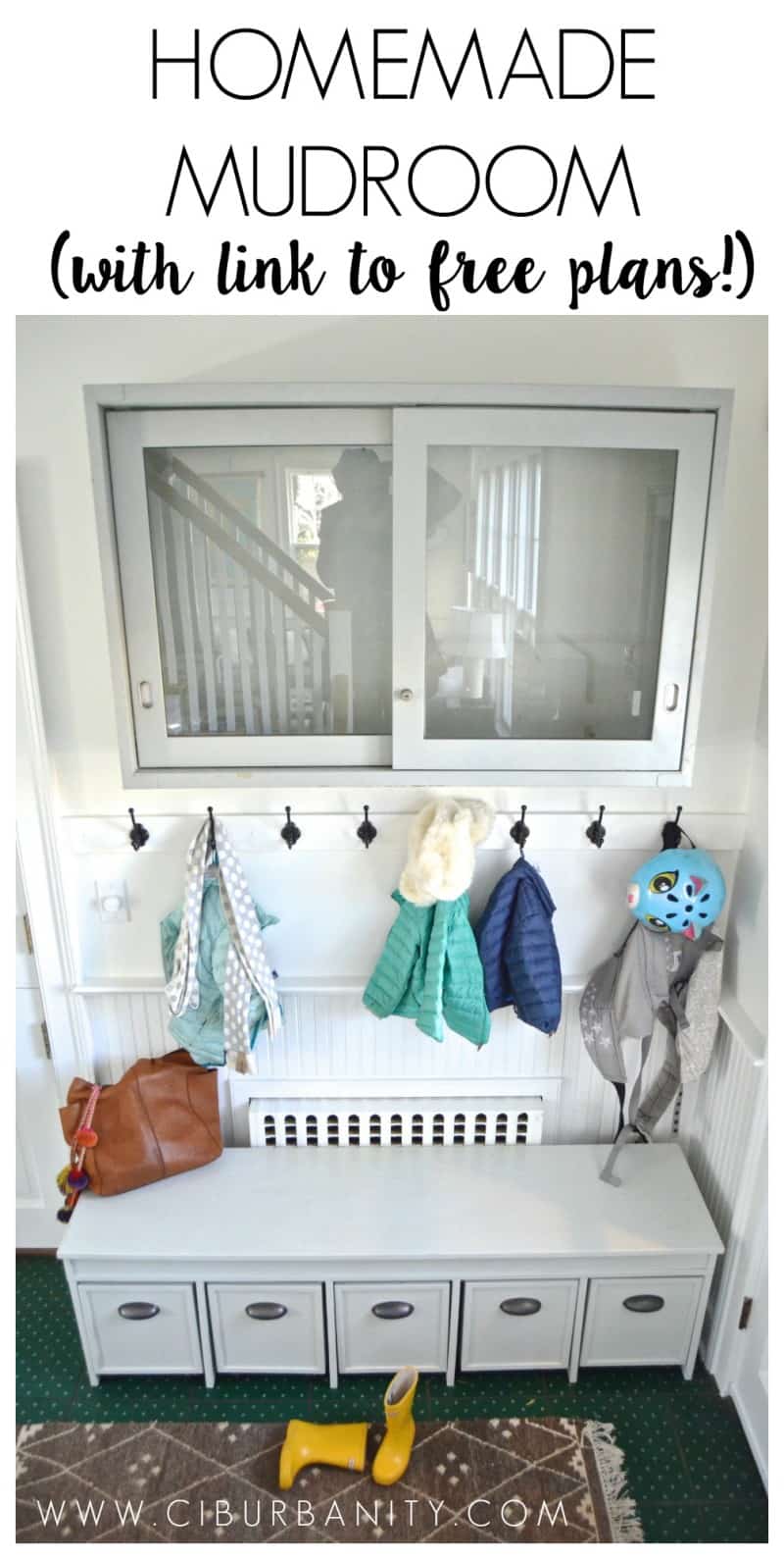 Homemade mudroom with free plans