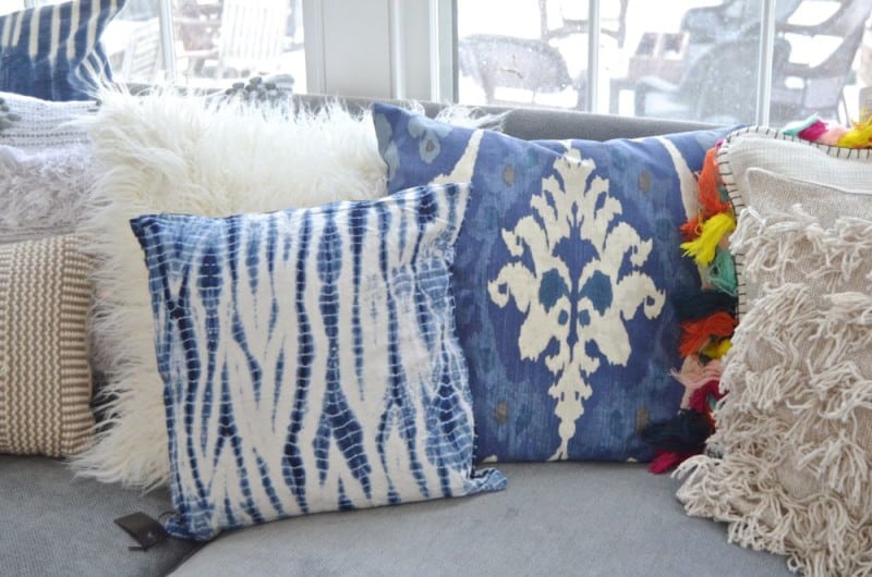 mixed blue throw pillows