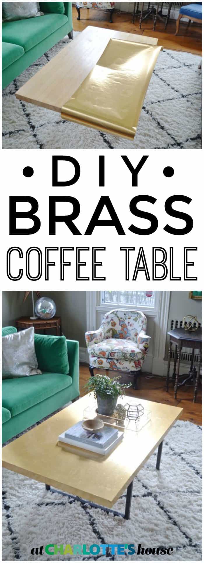 This brass coffee table is SO easy to make! Transform any table to this chic brass beauty!