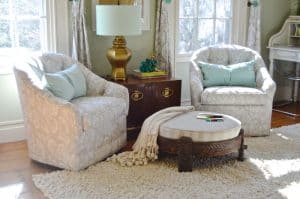 Pair of chairs with ottoman