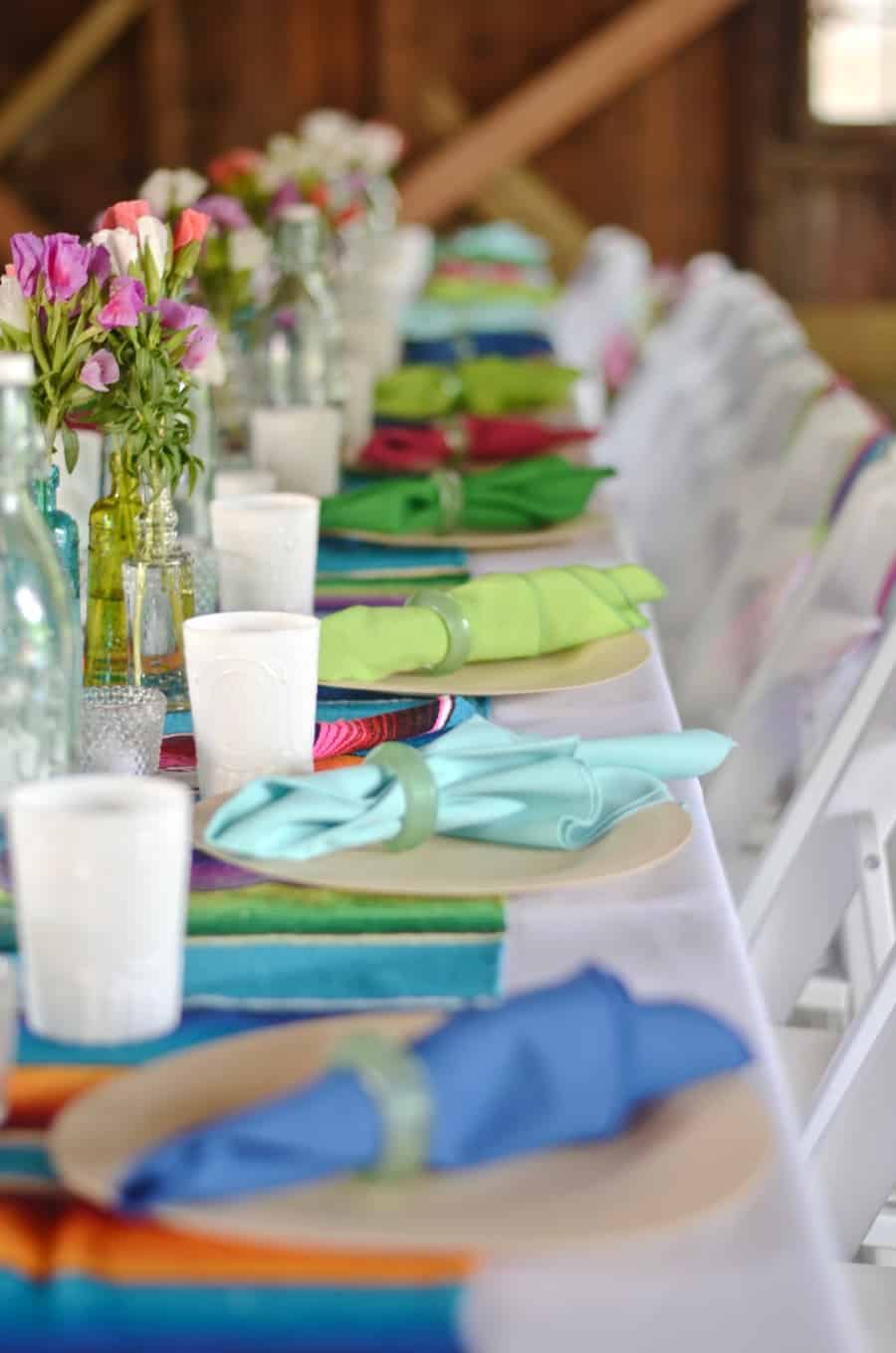 Decorating details to host a colorful rustic barn party.