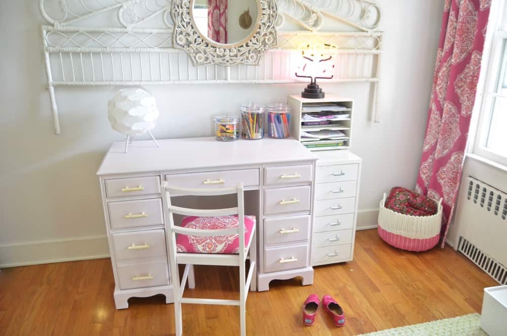 Refinished pink desk for a little girls thrifted room.