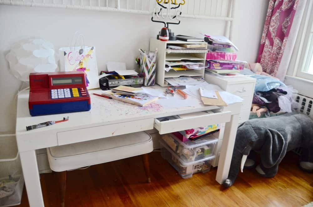 Refinished pink desk for a little girls thrifted room.