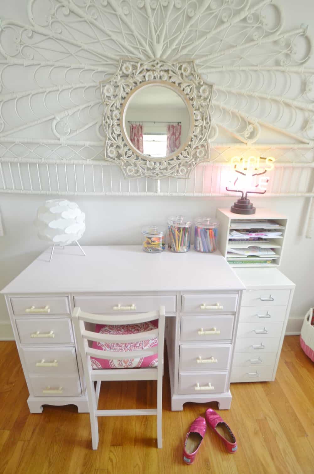 Refinished pink desk for a little girls thrifted room.