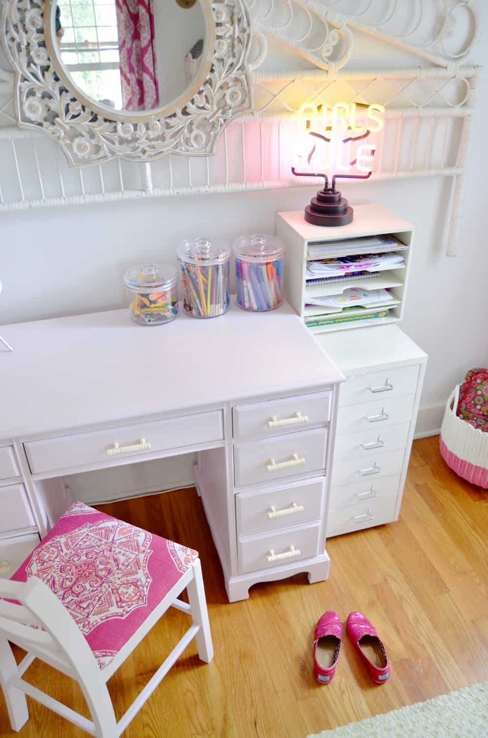 Refinished pink desk for a little girls thrifted room.