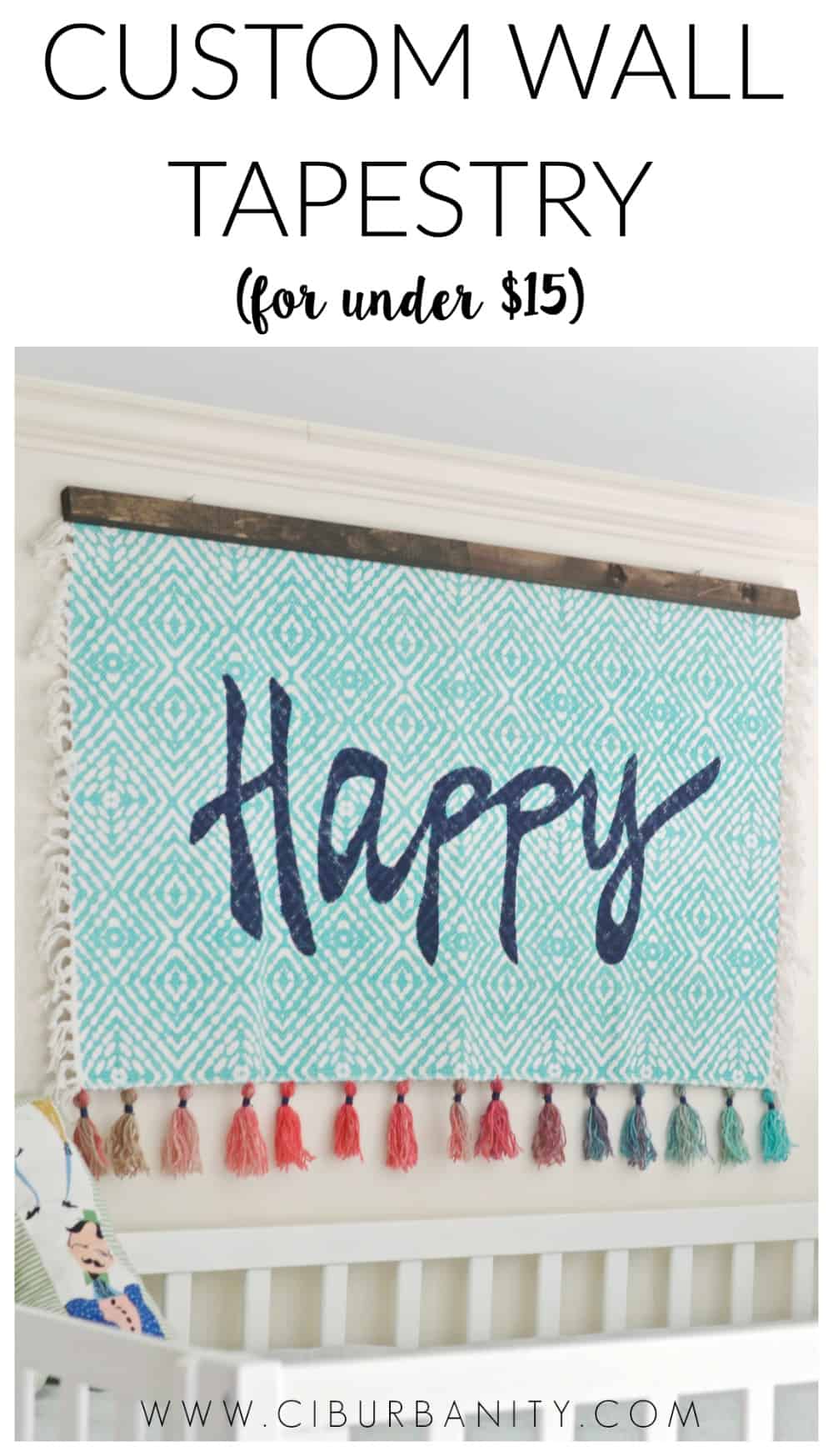 Turn a simple cotton throw rug into a fun custom wall tapestry.