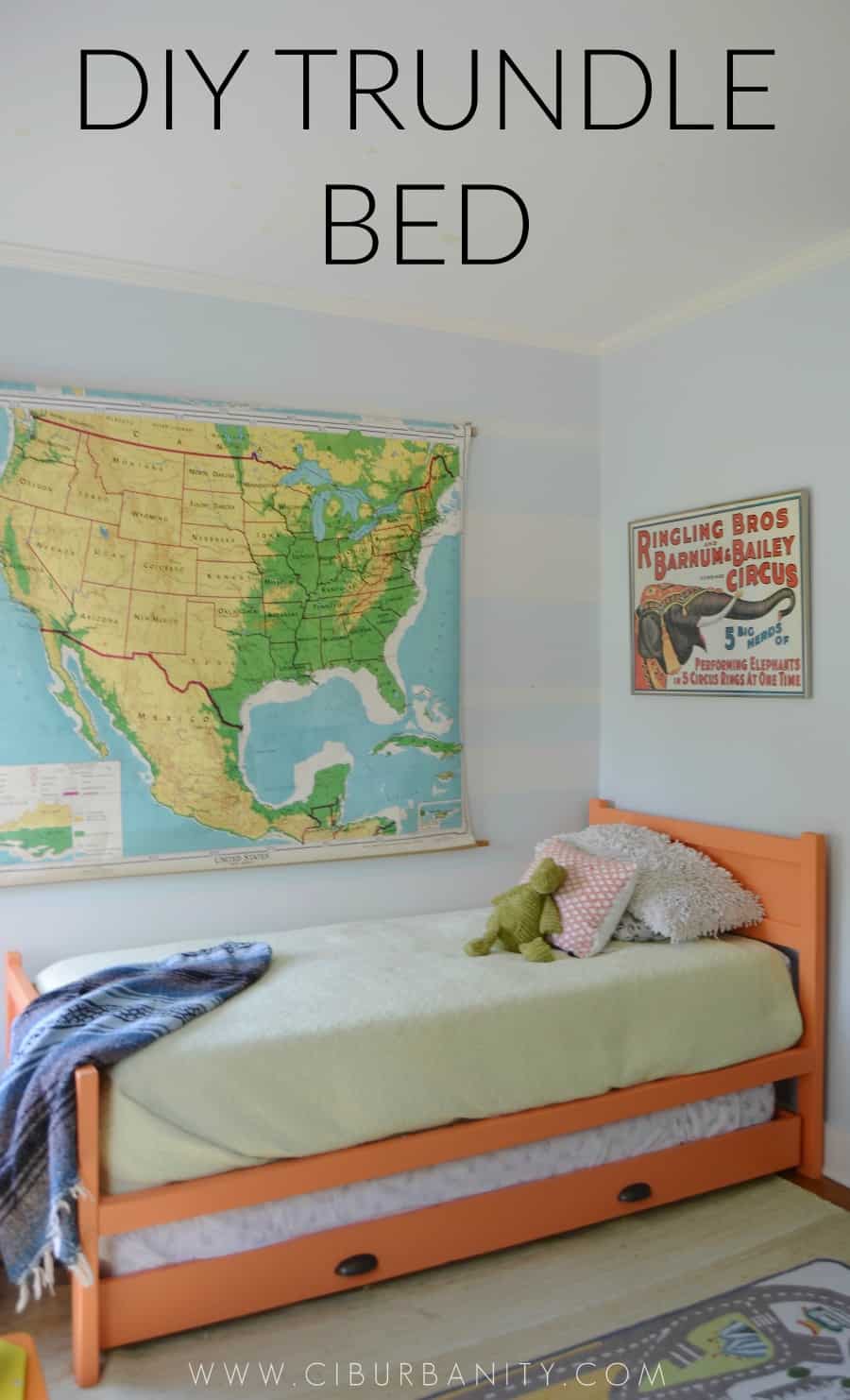 Simple DIY trundle bed to bring in extra sleeping in a kids room.
