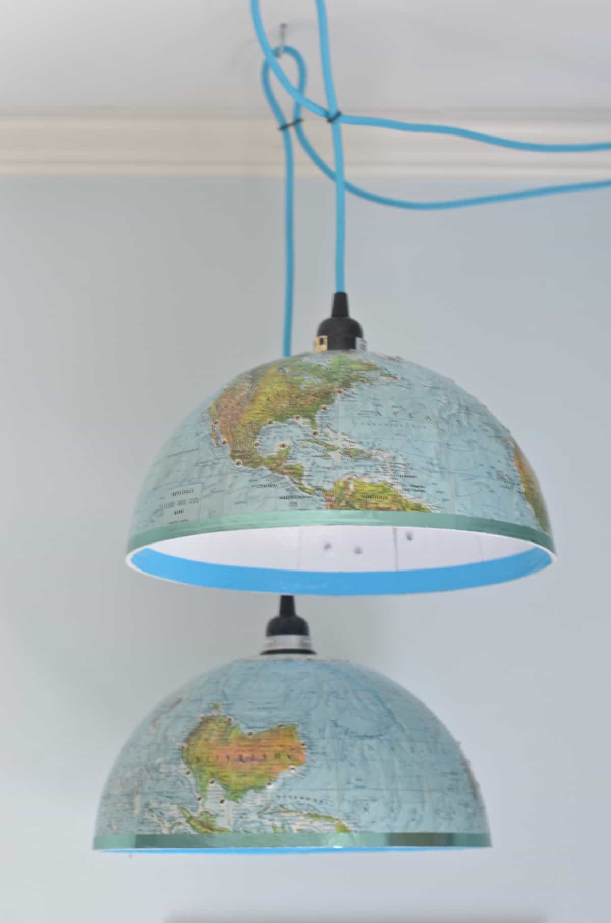How to turn a thrifted globe into a pair of fun hanging pendant lights.