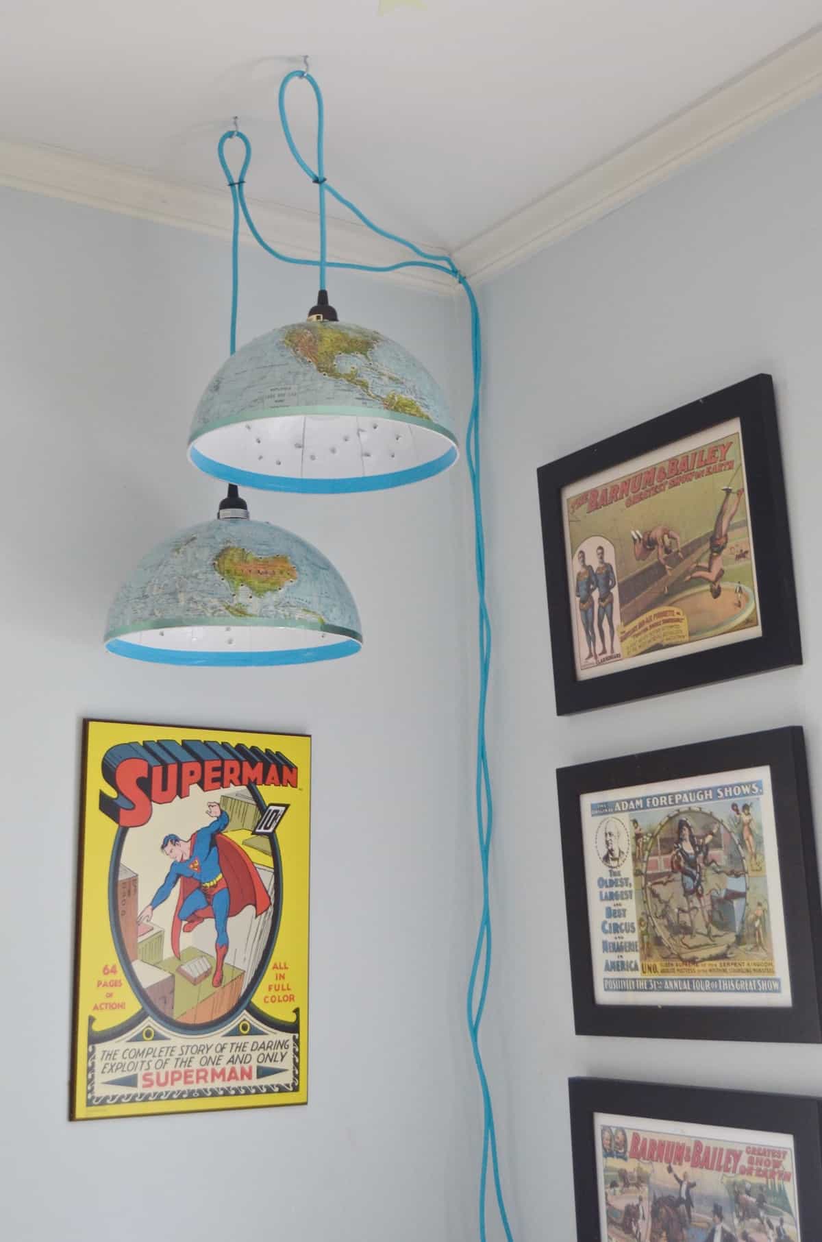 How to turn a thrifted globe into a pair of fun hanging pendant lights.
