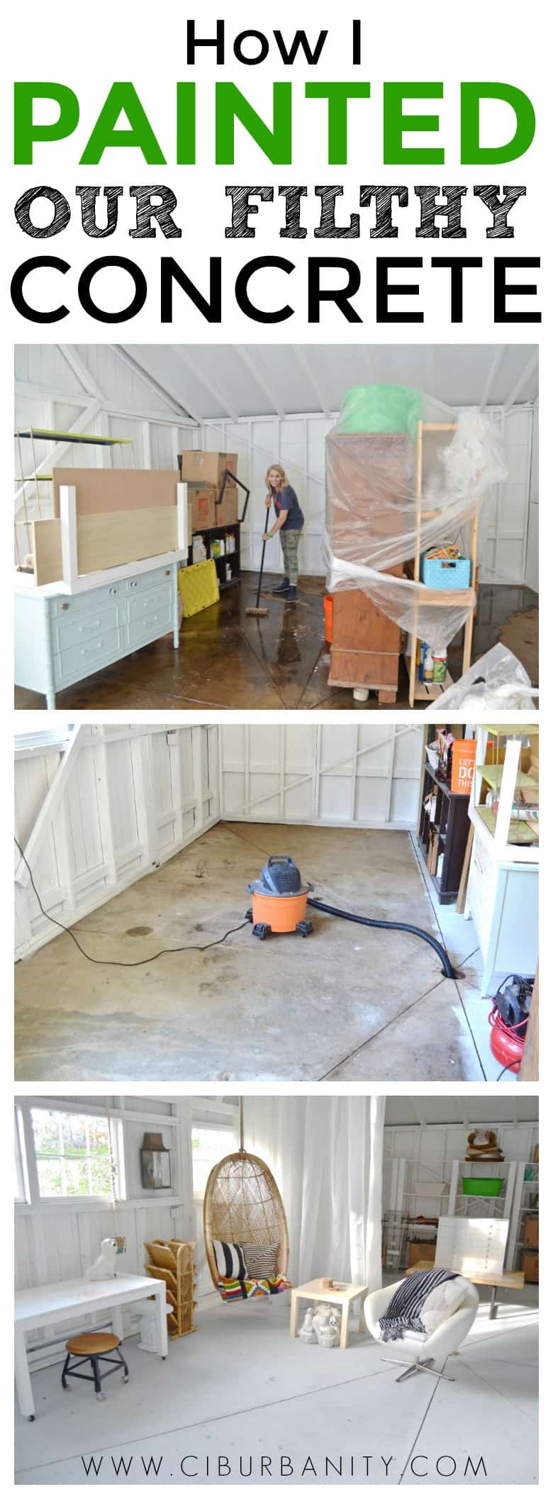 How to paint filthy concrete floors with only three small cans of paint!