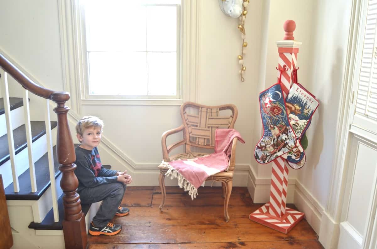 red and white holiday stocking post