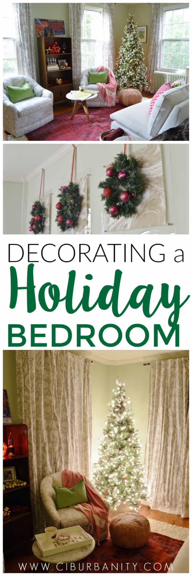 I love how festive and relaxing this bedroom looks decorated for Christmas. 