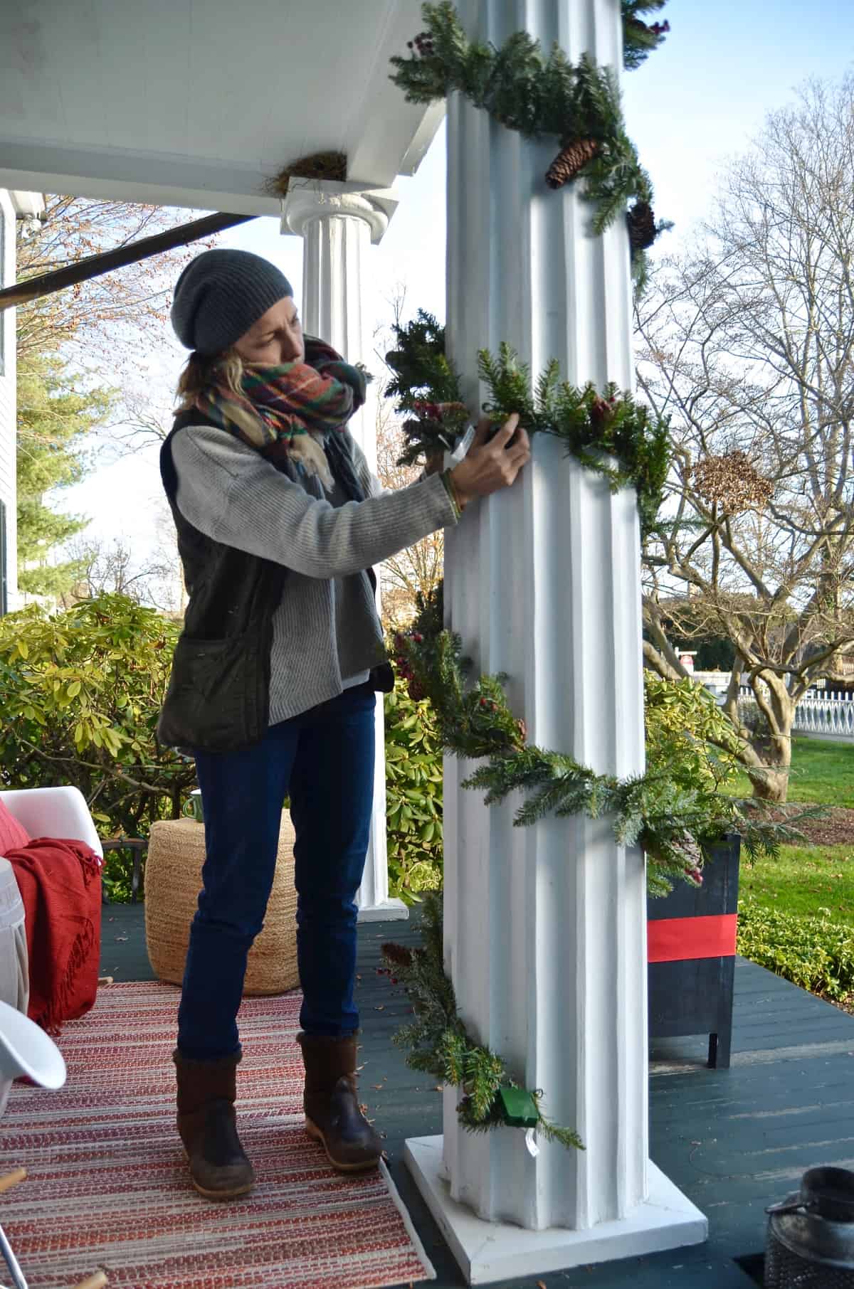 Decorating our New England front porch for Christmas, Connecticut Style.