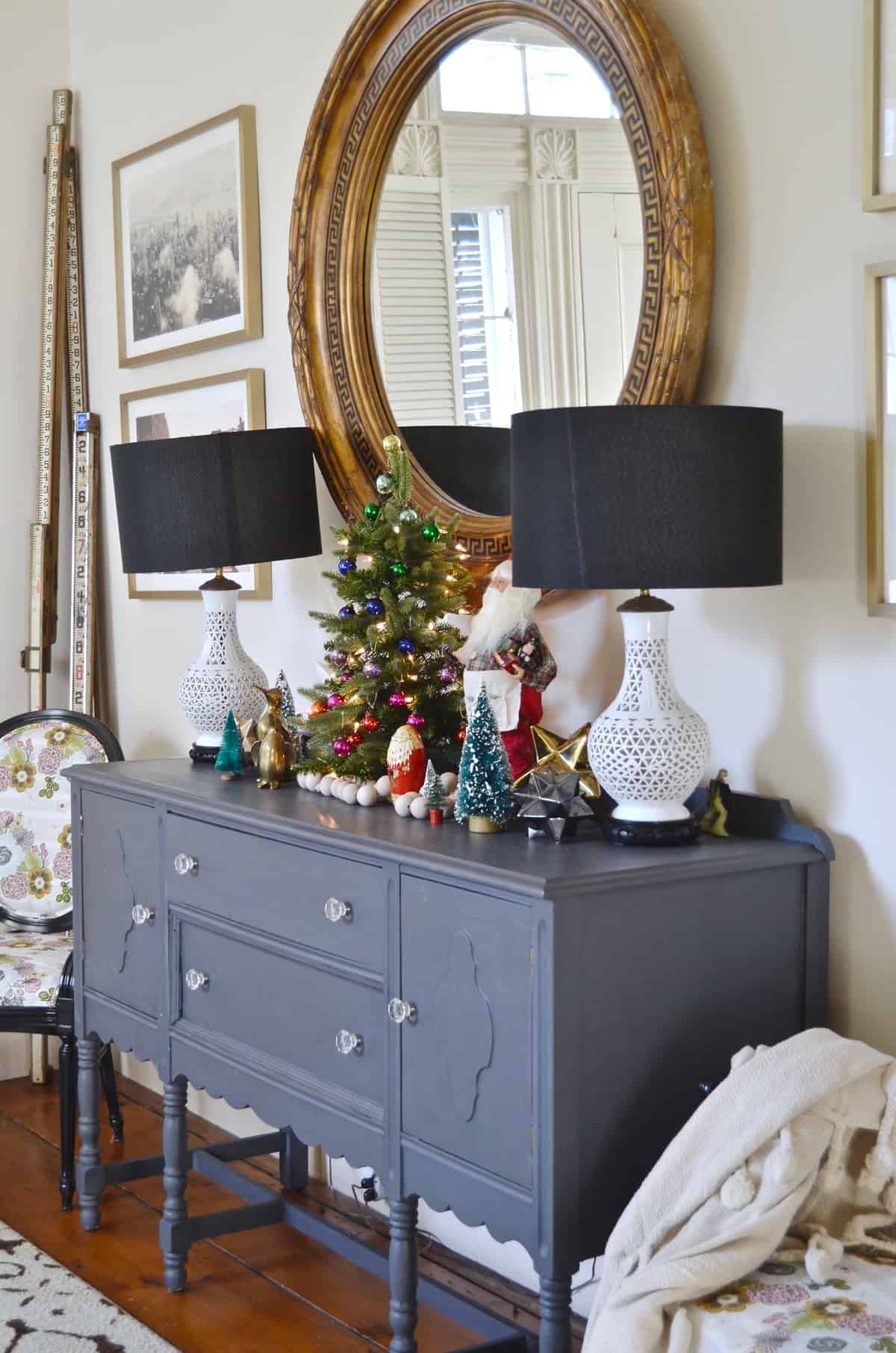 New England holiday house tour with lots of Christmas trees and classic red accents.