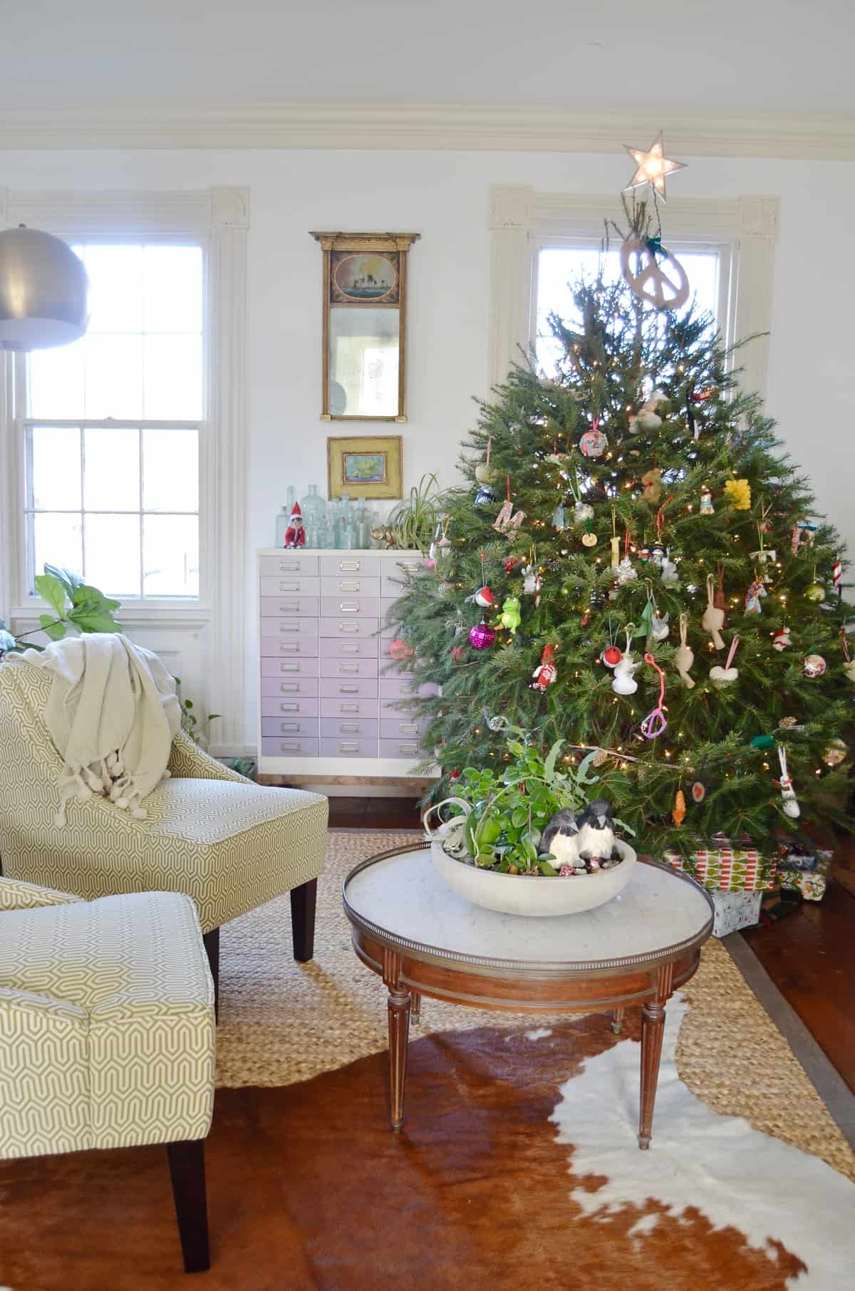 New England holiday house tour with lots of Christmas trees and classic red accents.