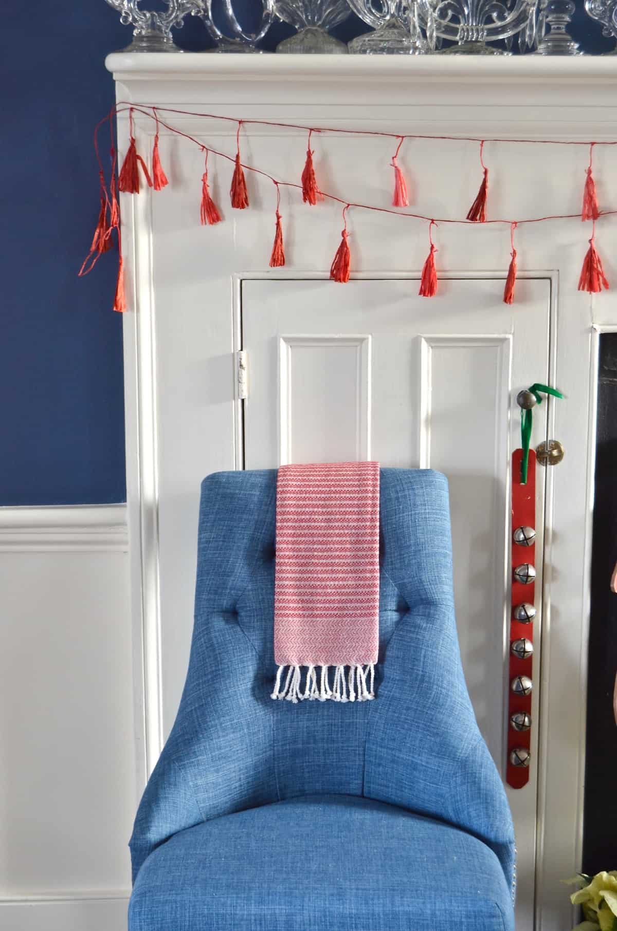 red and green christmas table for our eclectic blue and white dining room