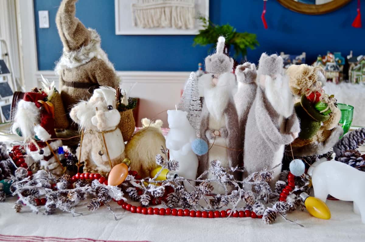 red and green christmas table for our eclectic blue and white dining room