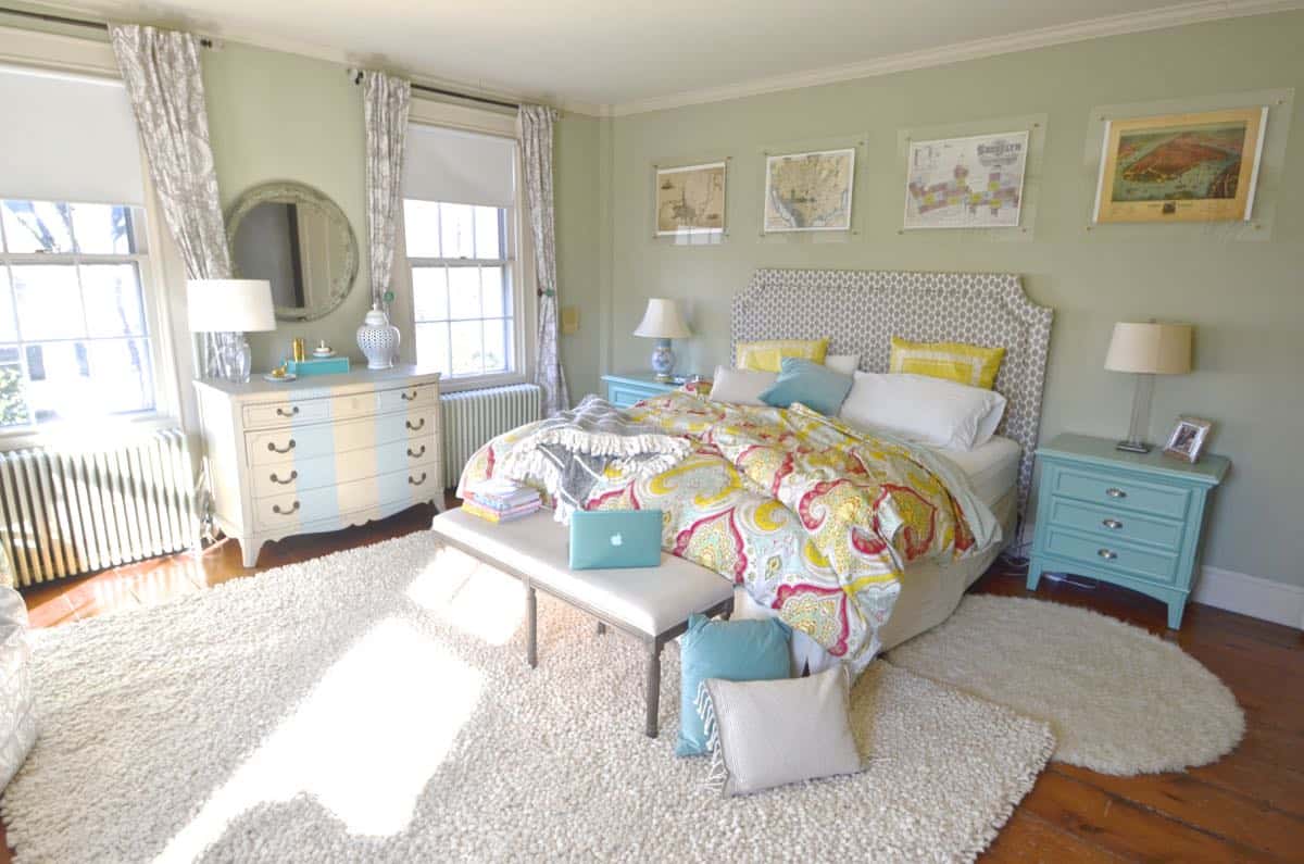 Bench at foot of the bed in master bedroom