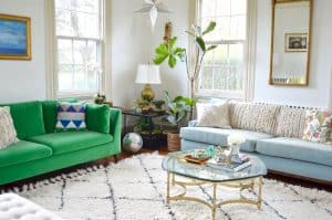 green couch in old living room