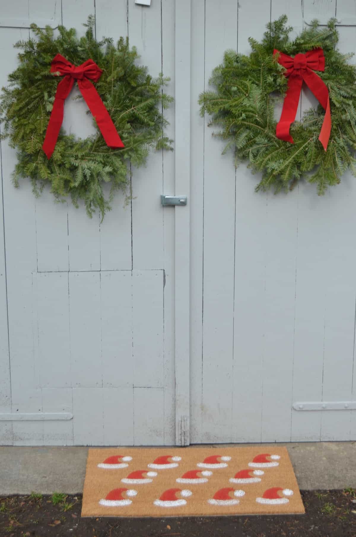 Stenciled santa clause door mat.