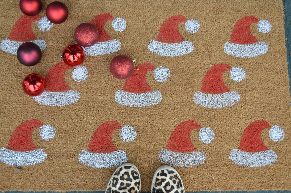 stenciled santa hat doormat