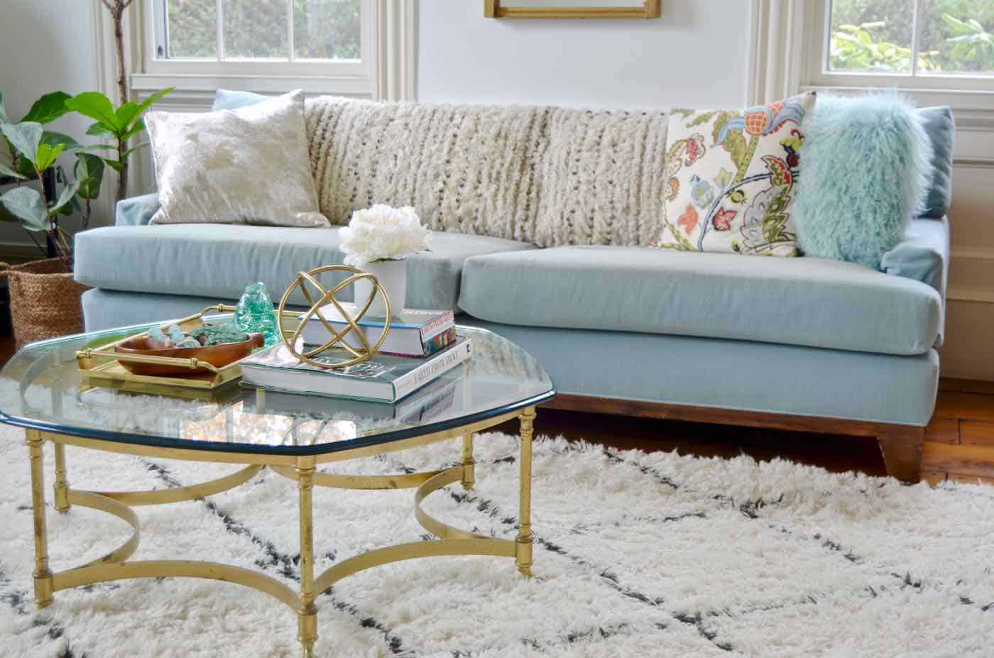 Glass coffee table in living room