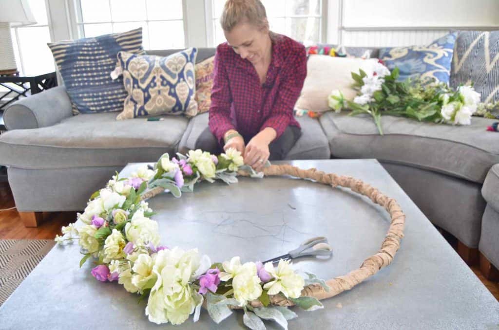 Make a simple, inexpensive spring wreath out of coat hangers!