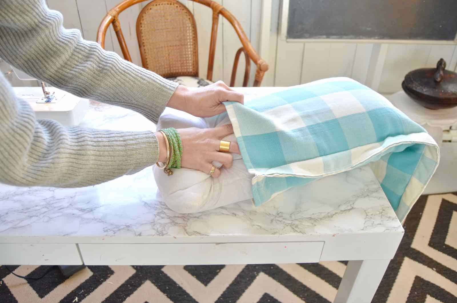 Turn dish towels into throw pillows with french seams.