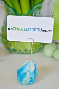 Plaster of paris DIY marbleized easter egg place card holders.