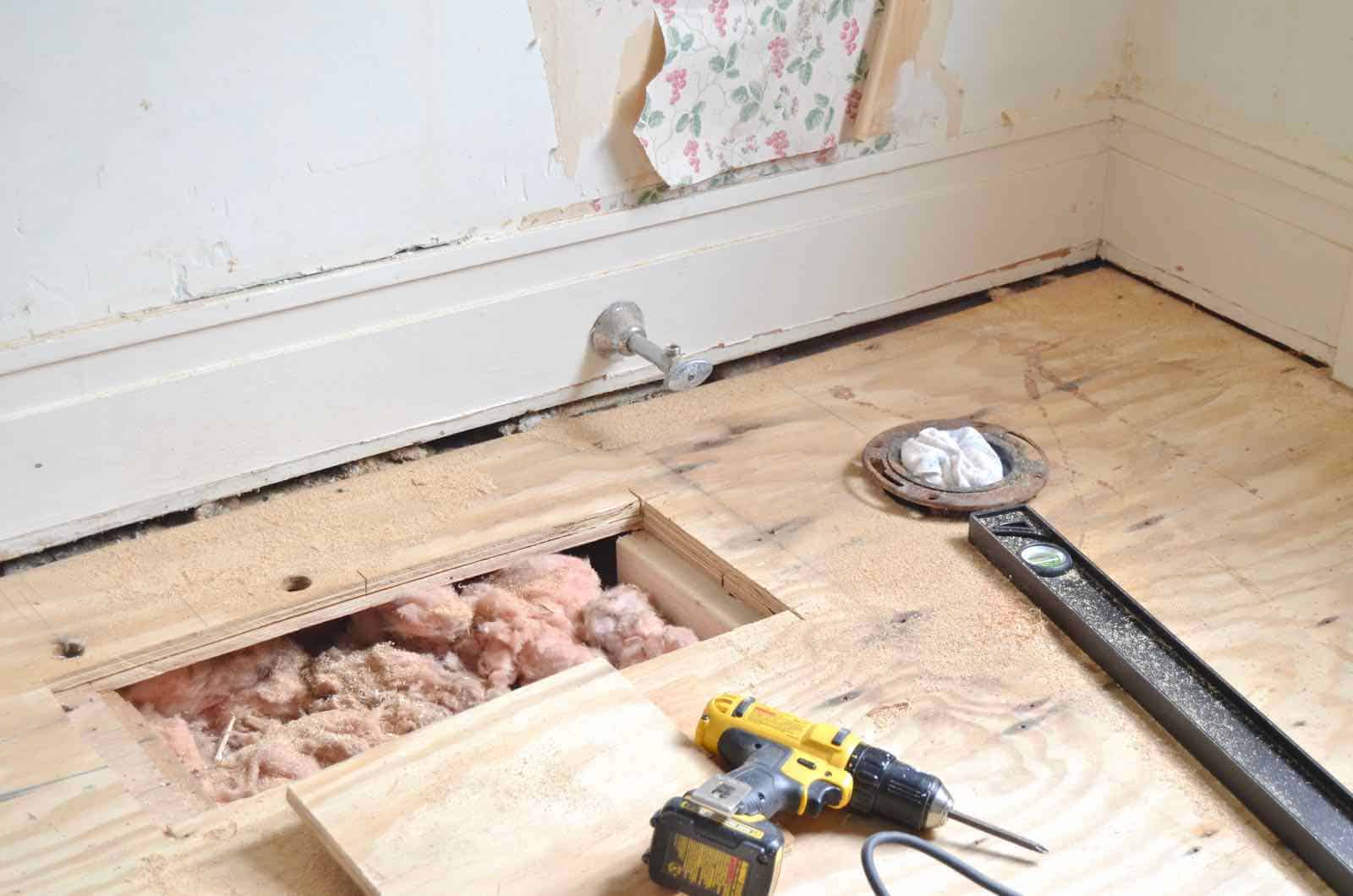 How to patch a damaged wooden subfloor.