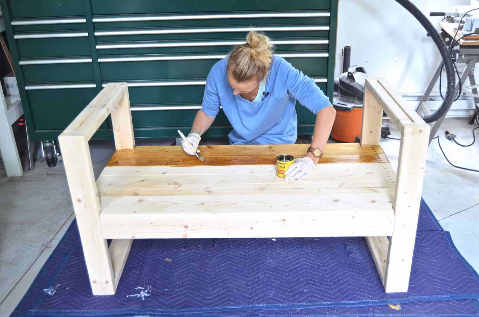 DIY bench made out of 2x4s with chic rope detail