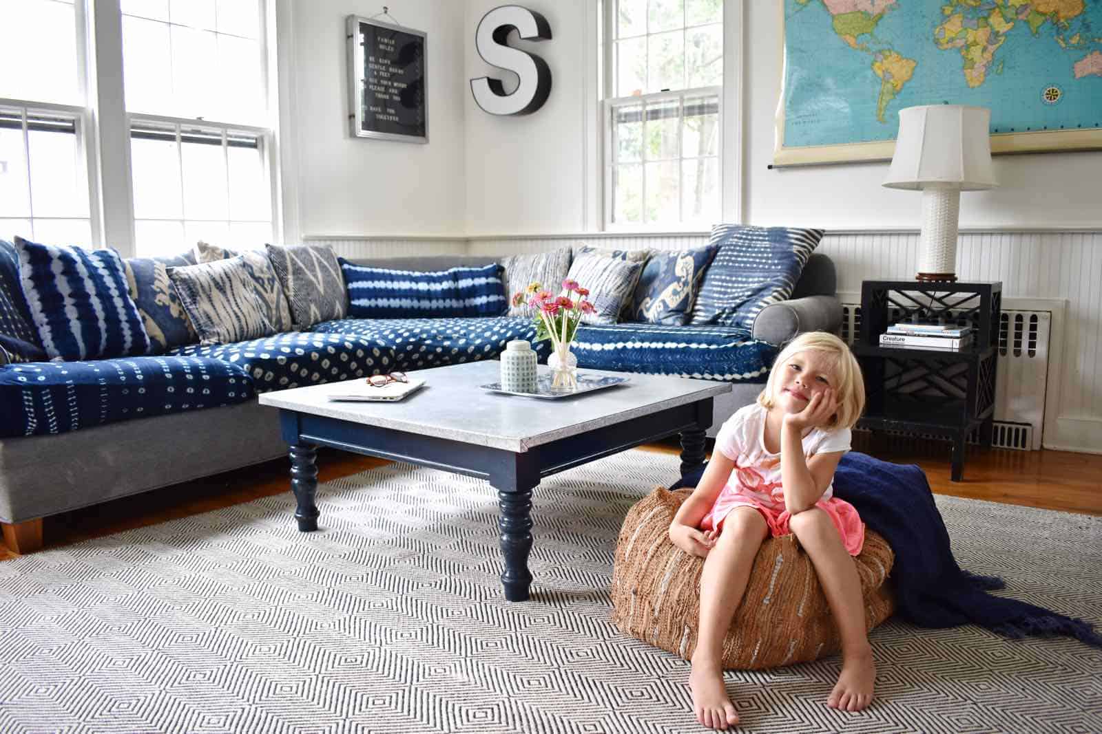 metal coffee table in family room