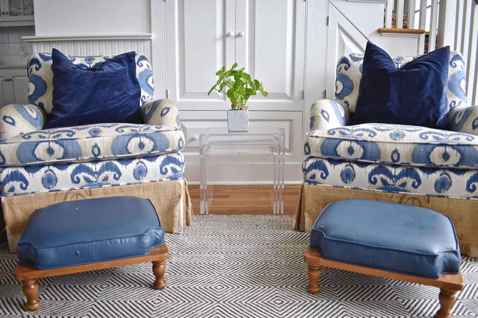 ikat chairs with footstools