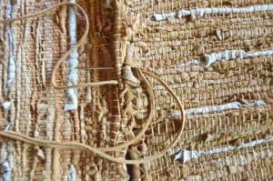 close up of sewing the pouf edge