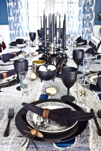 black and white halloween table decor gauze tablecloth