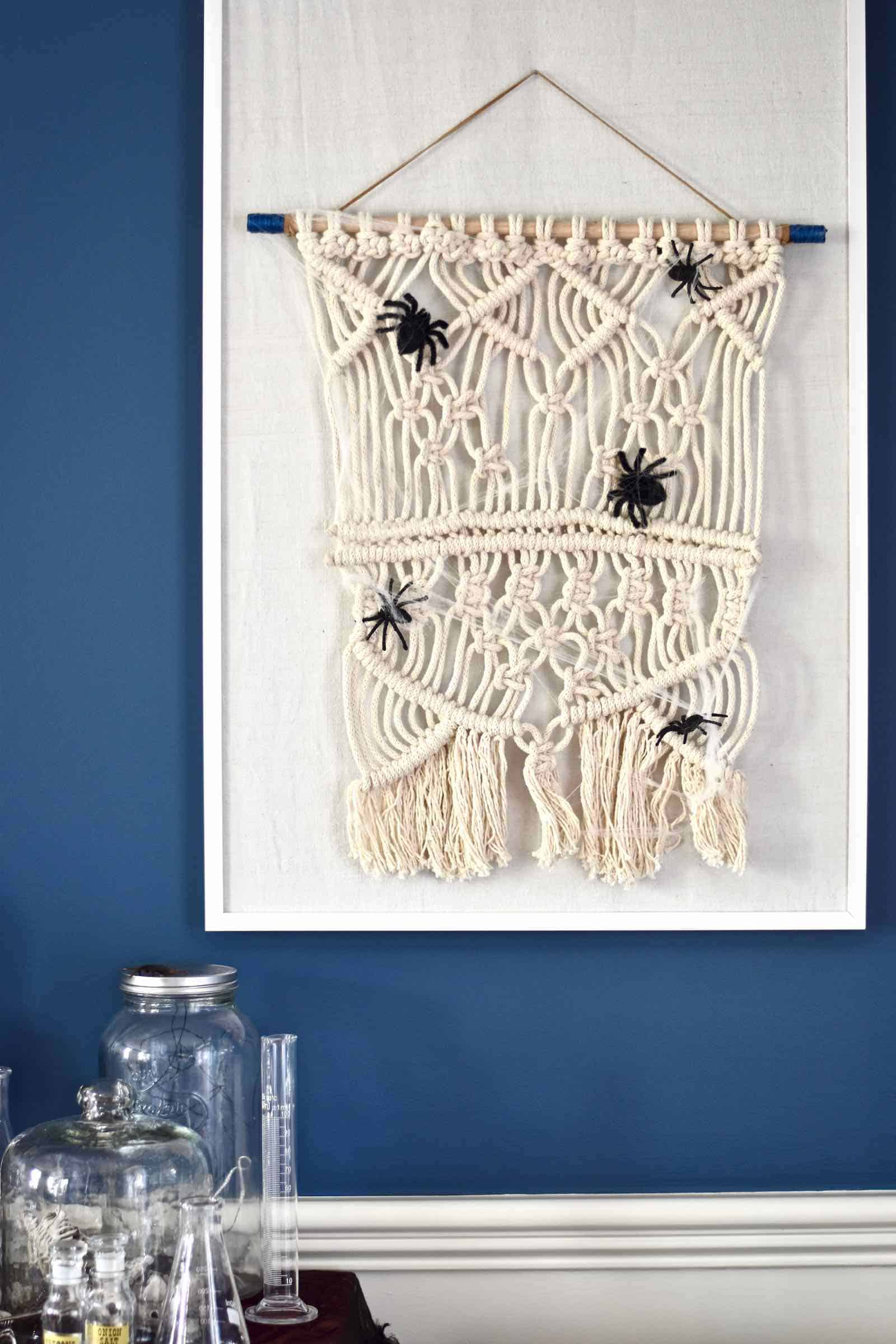 spiders on macrame halloween