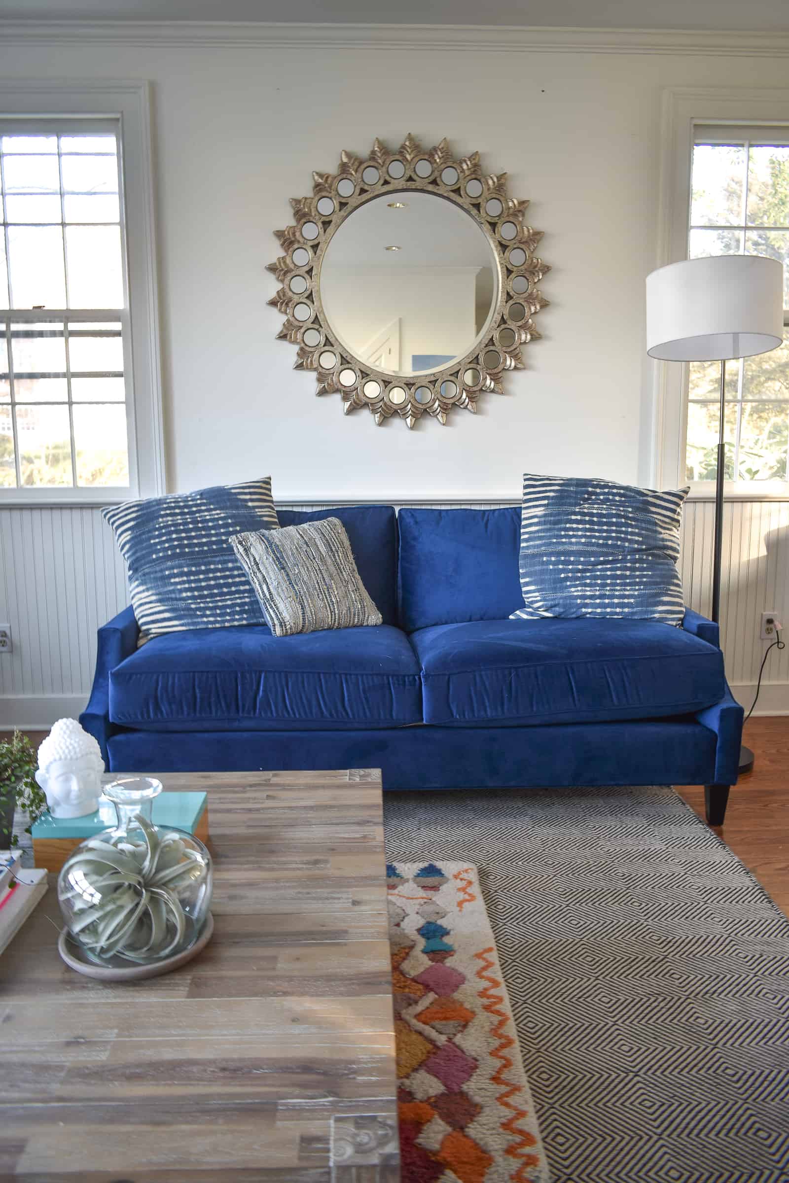 blue velvet couch