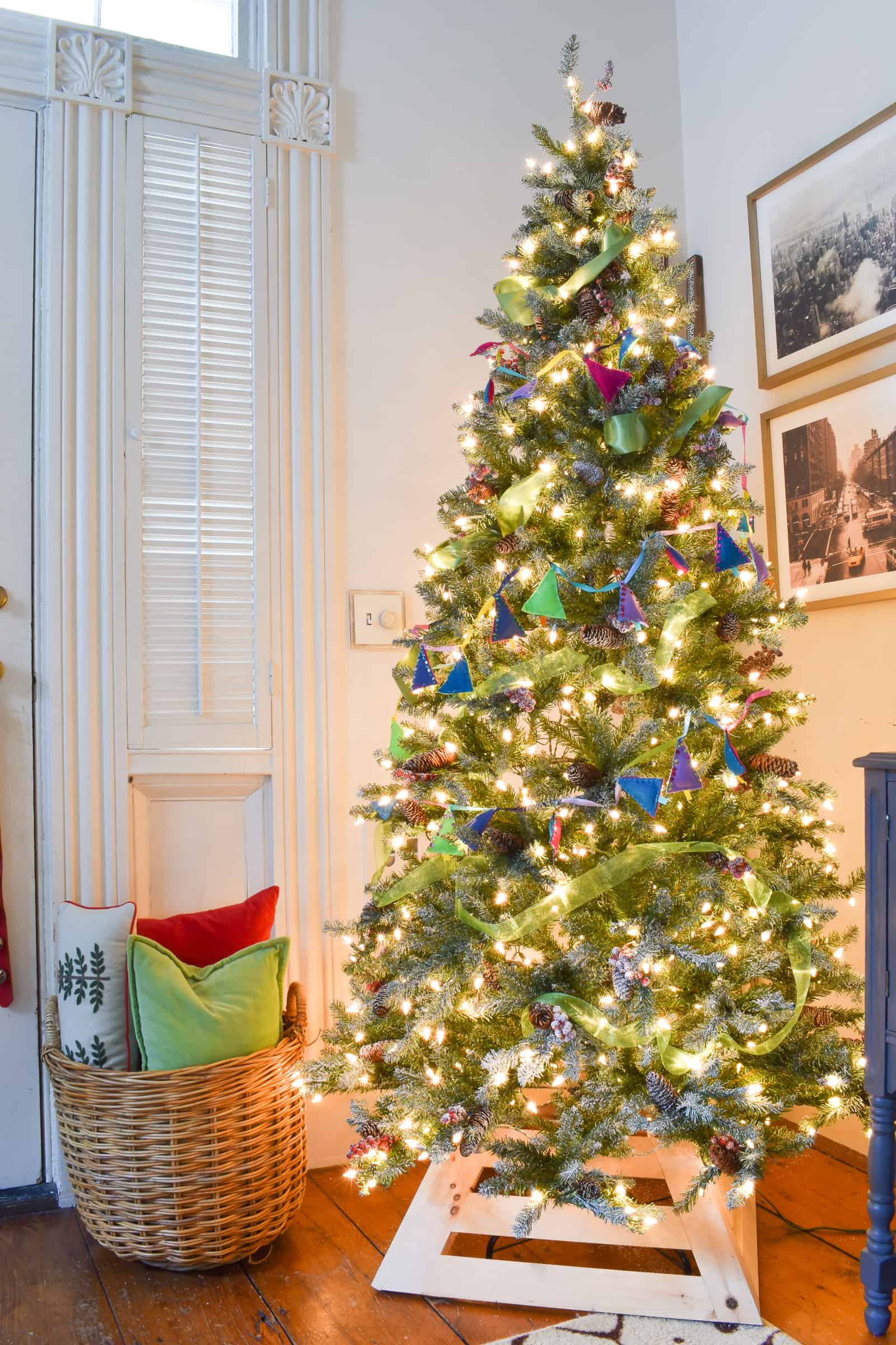 christmas tree with wooden collar